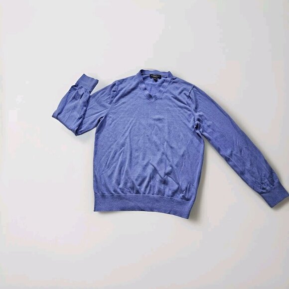 Banana Republic Sweater Men M Purple V Neck LS Silk Cotton Cashmere Blend FLAW - Picture 9 of 13